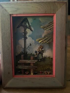 Vintage Anri Hummel Wood Shadowbox Emil Fink Verlog crucified Jesus w/ Children